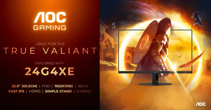 AOC 24G4XE Monitor Gaming 23.8" Full HD (1920x1080) IPS 180Hz 1ms GtG, NVIDIA G-SYNC Compatible, HDR10, Altavoces, HDMI/DisplayPort - Negro/Gris