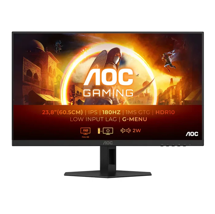 AOC 24G4XE Monitor Gaming 23.8" Full HD (1920x1080) IPS 180Hz 1ms GtG, NVIDIA G-SYNC Compatible, HDR10, Altavoces, HDMI/DisplayPort - Negro/Gris
