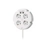 Simon Base múltiple redonda 4 tomas Schuko con Interruptor, 2 puertos USB (2.5A) y cable de 1.5 metros H05VV-F, color blanco, serie 10