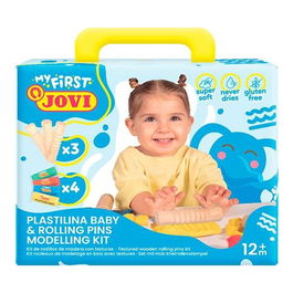 Jovi MY FIRST PLASTILINA Baby Kit de Modelaje con 4 Pastillas y 3 Rodillos de Madera para Niños +12 Meses | Maletín My First Plastilina