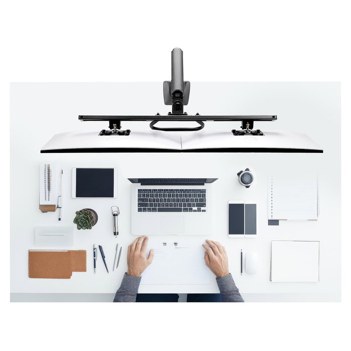 StarTech.com Brazo de Sobremesa de Resorte Mecánico para 2 Monitores hasta 27", Travesaño, Montaje por Abrazadera, 30 kg, VESA 75x75/100x100