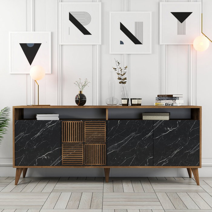 Hanah Home Milan Consola Nogal y Mármol Negro 180cm Ancho Tablero Partículas Melamina Hanah Home Milan Consola Nogal y Mármol Negro 180cm Ancho Tablero Partículas Melamina