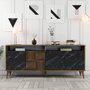 Hanah Home Milan Consola Nogal y Mármol Negro 180cm Ancho Tablero Partículas Melamina