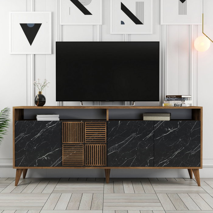 Hanah Home Milan Consola Nogal y Mármol Negro 180cm Ancho Tablero Partículas Melamina Hanah Home Milan Consola Nogal y Mármol Negro 180cm Ancho Tablero Partículas Melamina