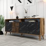 Hanah Home Milan Consola Nogal y Mármol Negro 180cm Ancho Tablero Partículas Melamina