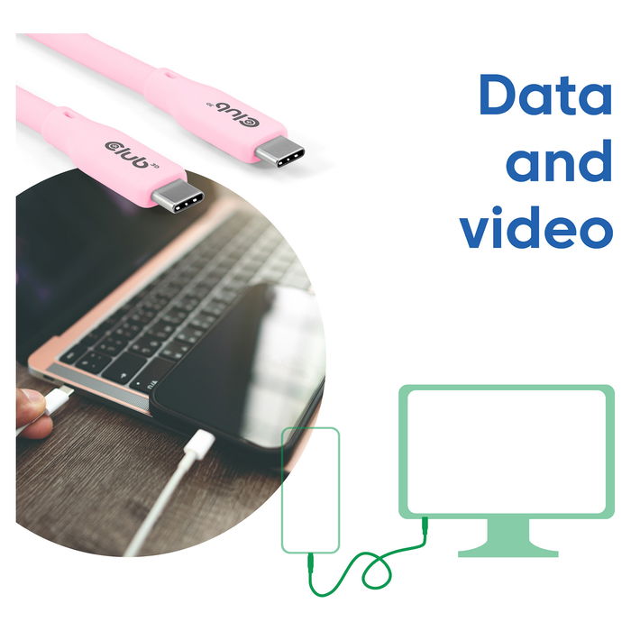 Club 3D Lifestyle USB-C Cable PD 240W 20Gbps 2 Metros Rosa Acero Inoxidable