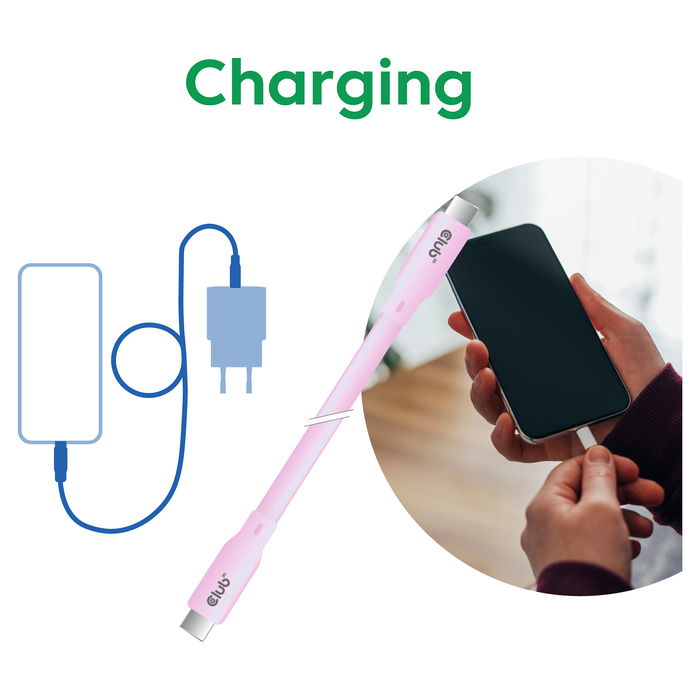 Club 3D Lifestyle USB-C Cable PD 240W 20Gbps 2 Metros Rosa Acero Inoxidable