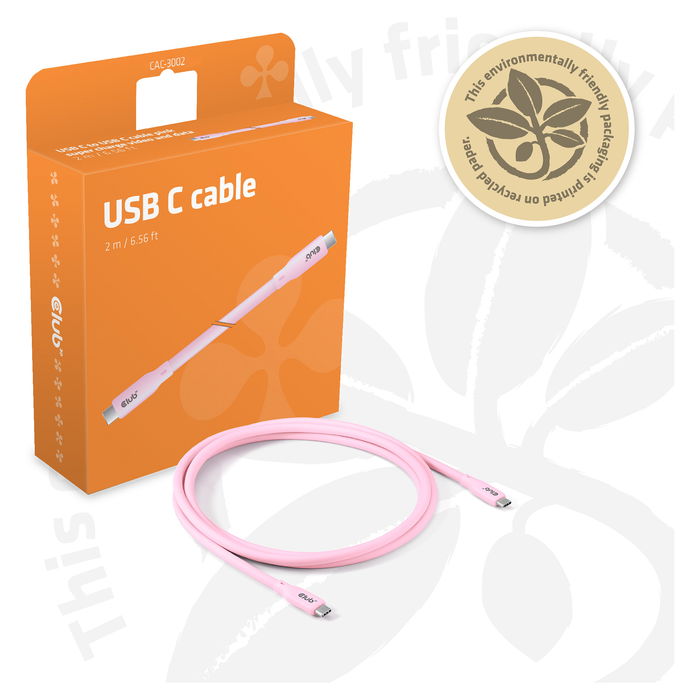 Club 3D Lifestyle USB-C Cable PD 240W 20Gbps 2 Metros Rosa Acero Inoxidable
