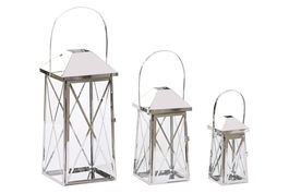 DKD Home Decor Farola Plateado Acero y Cristal 20 x 48 x 20 cm Set de 3