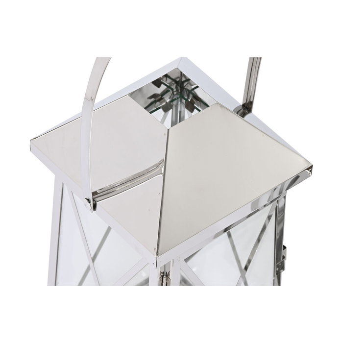 DKD Home Decor Set de 3 Farolas de Acero y Cristal Cromado