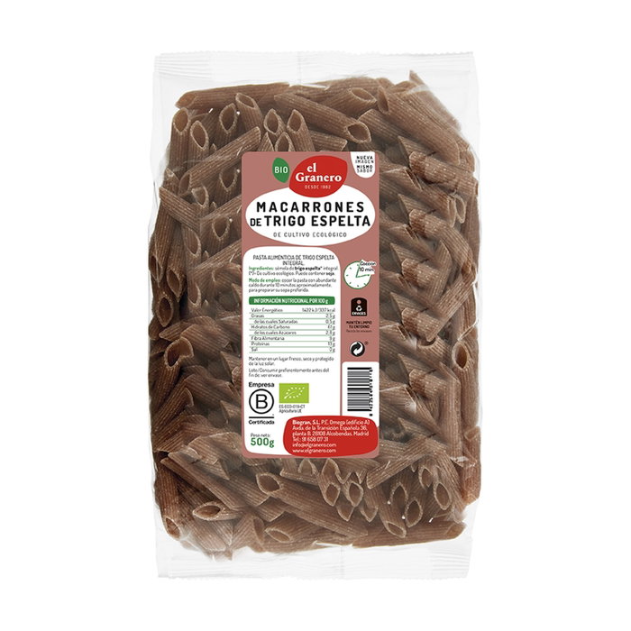 El Granero Integral Macarrones de Espelta Integral Bio 500g Pack 12 Unidades El Granero Integral Macarrones de Espelta Integral Bio 500g Pack 12 Unidades