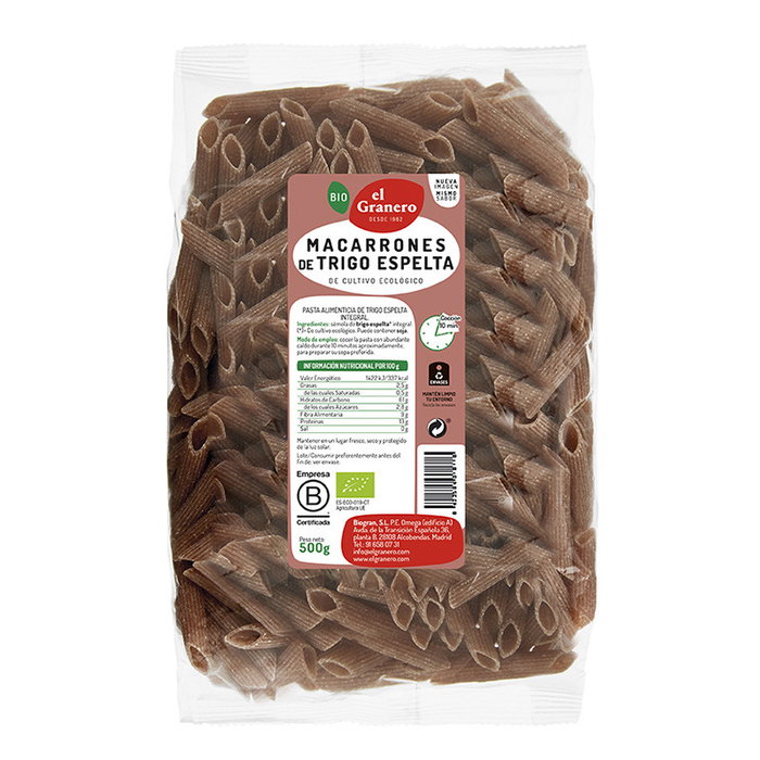 El Granero Integral Macarrones de Espelta Integral Bio 500 g (Pack de 12 unidades) El Granero Integral Macarrones de Espelta Integral Bio 500 g (Pack de 12 unidades)