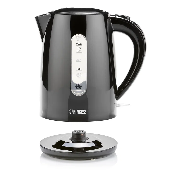 Princess 236017 Hervidor Eléctrico de Agua, 1.7 Litros, 2200 W, Color Negro, con Apagado Automático y Base Giratoria 360°