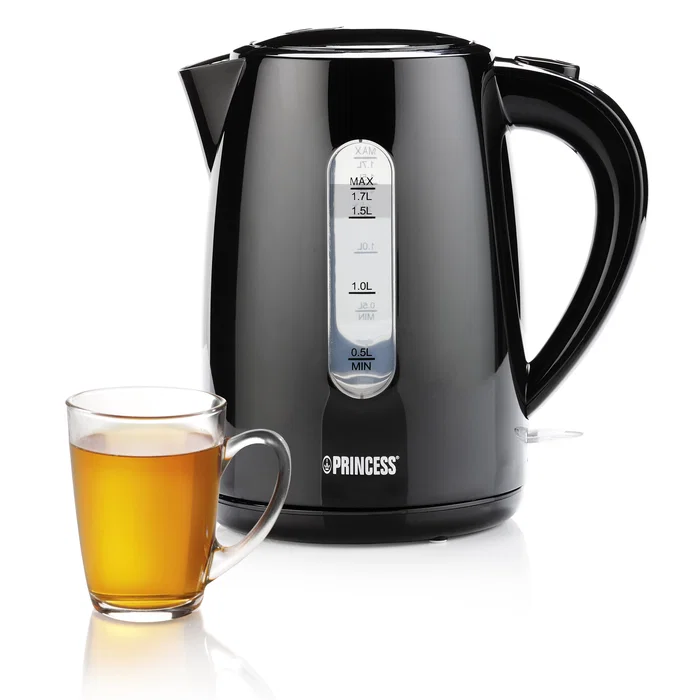 Princess 236017 Hervidor Eléctrico de Agua, 1.7 Litros, 2200 W, Color Negro, con Apagado Automático y Base Giratoria 360°