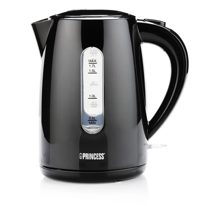 Princess 236017 Hervidor Eléctrico de Agua, 1.7 Litros, 2200 W, Color Negro, con Apagado Automático y Base Giratoria 360°