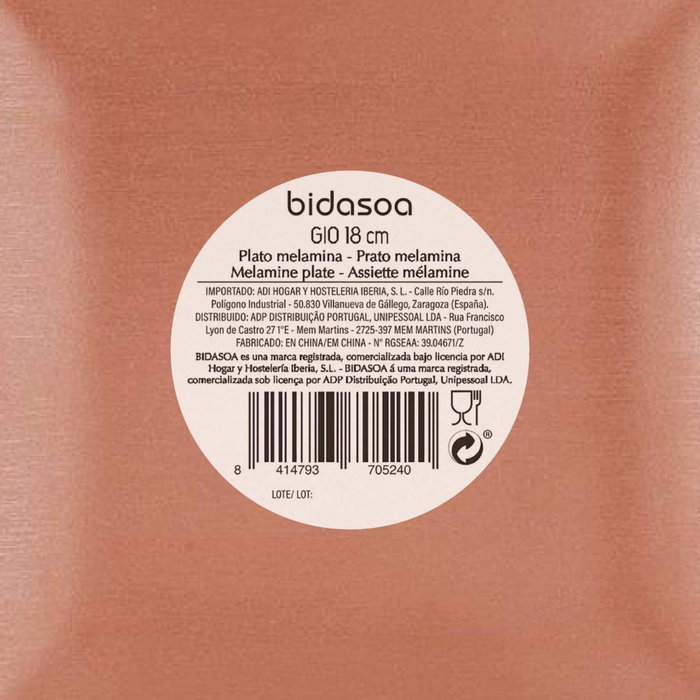 Plato Llano Bicolor Melamina Gio Bidasoa 18x18 cm (12 Unidades)