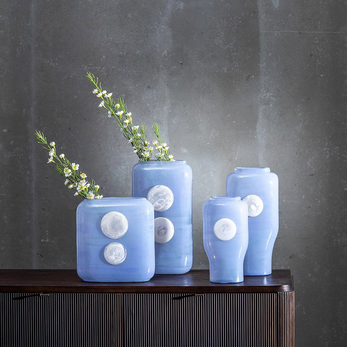 Jarrón Azul-Blanco Cristal Decoración 17 X 9 X 34 cm