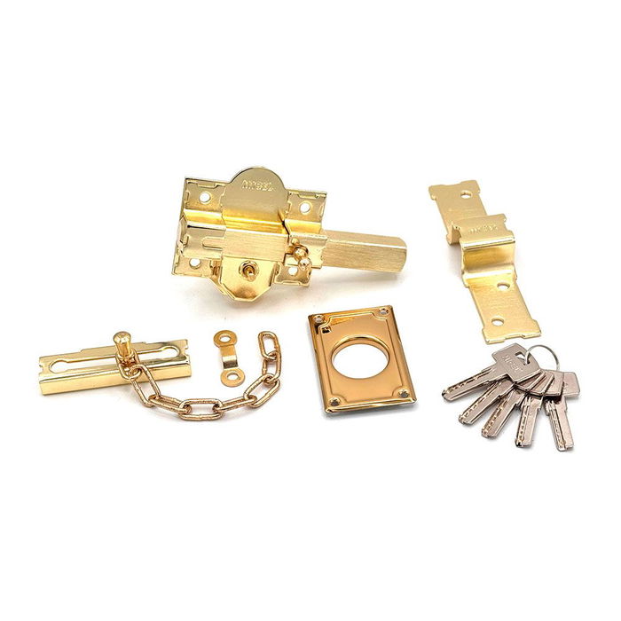 Micel Cerrojo de Seguridad Sobrepone CRR10 Placa 86 mm, Cilindro 50 mm con Sistema Antibumping, 5 Llaves, Latón Satinado, Reversible