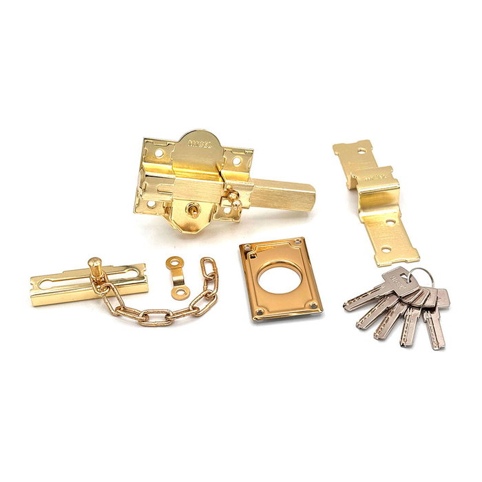 Micel Cerrojo de seguridad sobreponer modelo Crr10 de acero con acabado latón satinado, 86b/50 mm