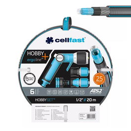 Cellfast Kit Manguera de Jardín Hobby Ø12,5 mm (1/2 pulg) 20 m con Conectores y Pistola de Riego Multifunción