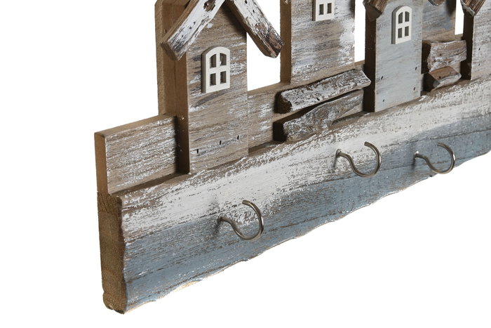 DKD Home Decor Perchero de Pared Casas Azul Desgastado DKD Home Decor Perchero de Pared Casas Azul Desgastado