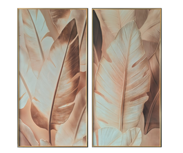 DKD Home Decor Cuadro Hojas Palmera Pack de 2 en Aluminio, 80x160 cm