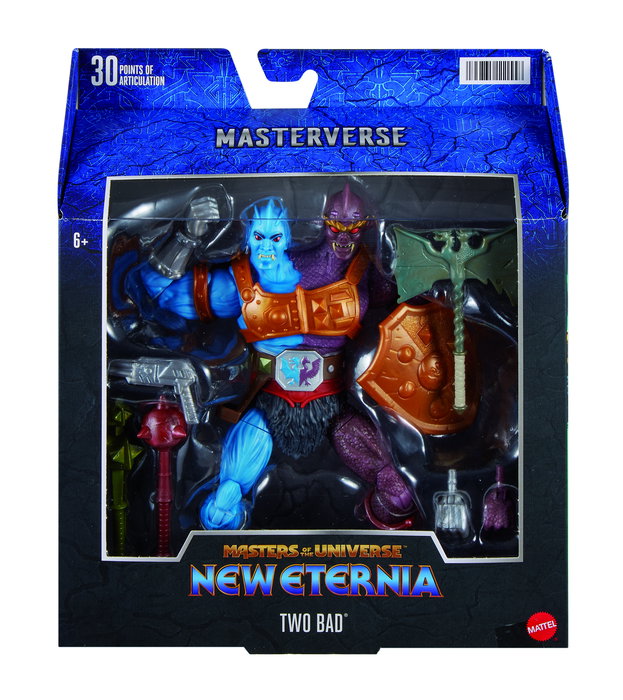 Mattel Masters of the Universe Origins Two Bad Figura de Acción de 20 cm con 30 Puntos de Articulación, Accesorios y Piezas Intercambiables