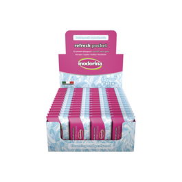 Inodorina Display Toallitas Perfumadas Aroma Talco para Perros y Gatos, Higiene y Brillo del Pelaje, Formato Viaje 60 Paquetes (15 Toallitas x Paquete)