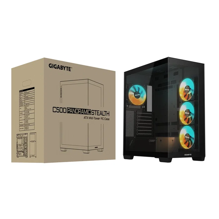 Gigabyte C500 PANORAMIC STEALTH Caja PC Gaming Midi Torre Negro, ATX, Mini-ATX, Mini-ITX, Ventana Lateral de Vidrio, Filtro Antipolvo