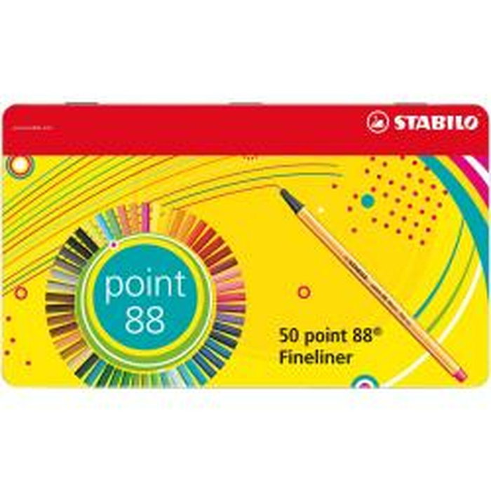 Stabilo Point 88 Estuche Metálico de 50 Colores Surtidos - Punta de Fibra 0,4 mm
