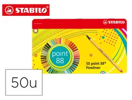 Stabilo Rotulador Punta de Fibra Point 88 Estuche Metal 50 Colores Surtidos Trazo 0,4 mm