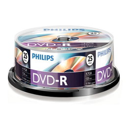 Philips DVD-R DM4S6B25F/00, 4.7GB 16x, Paquete de 25 Unidades, Grabación Hasta 120 Minutos