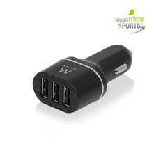 Ewent EW1202 Cargador de Coche USB Inteligente 3 Puertos para Teléfonos y Tabletas con Carga Rápida y Protección Múltiple