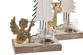 DKD Home Decor Portavelas Navidad Moderna Dorado Blanco Madera Cristal 8x22x14 cm (4 Unidades)