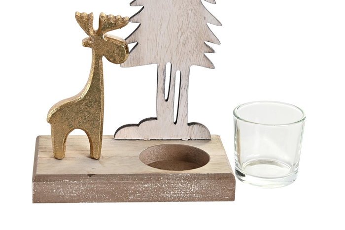DKD Home Decor Portavelas Navidad Moderna Dorado Blanco Madera Cristal 8x22x14 cm (4 Unidades)