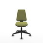 Silla de oficina Elche con mecanismo Asincro tapizada con Tela color Verde oliva. Equipada con Base piramidal negra, Sin brazos y Ruedas 65 mm parqué