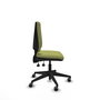 Silla de oficina Elche con mecanismo Asincro tapizada con Tela color Verde oliva. Equipada con Base piramidal negra, Sin brazos y Ruedas 65 mm parqué