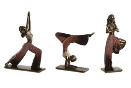DKD Home Decor Figuras de Chica Yoga en Resina (Pack de 3) - Rosa Oscuro y Dorado