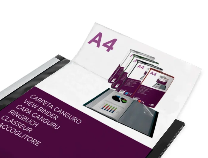 Liderpapel Carpeta 60 Fundas Canguro PP DIN A4 Negro Opaco Portada y Lomo Personalizable