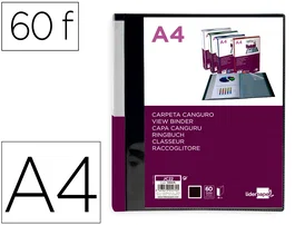 Liderpapel Carpeta 60 Fundas Canguro PP DIN A4 Negro Opaco Portada y Lomo Personalizable