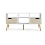 TVILUM 7539149AK Mueble TV Blanco/Roble con 4 Nichos y 2 Cajones - 117,2 x 39,1 x 57,4 cm