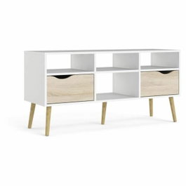 AUCUNE Mueble TV con 4 nichos y 2 cajones Blanco / Roble