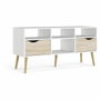 AUCUNE Mueble TV con 4 nichos y 2 cajones Blanco / Roble