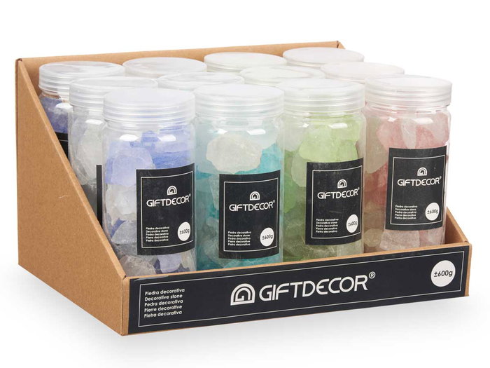 Giftdecor Bote 600Gr Cuarzo Surtidos Colores Piedra 6.5 x 15.5 x 6.5 cm (Set de 12)