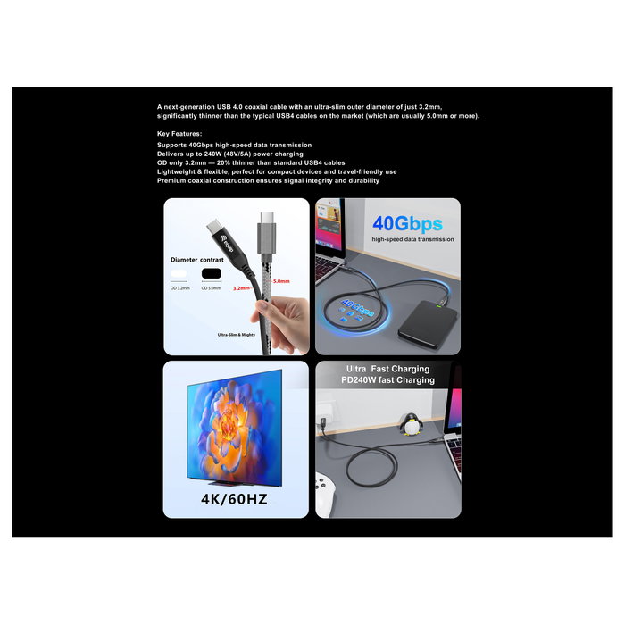 Equip Cable USB4 Gen 3x2 USB-C a USB-C 1,2 m Negro, 240W PD