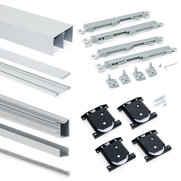 Emuca Kit de herrajes para armario de 2 puertas correderas y cierre suave Placard 81, perfil Wave, espesor 16mm, tableros no incluidos, Anodizado mate