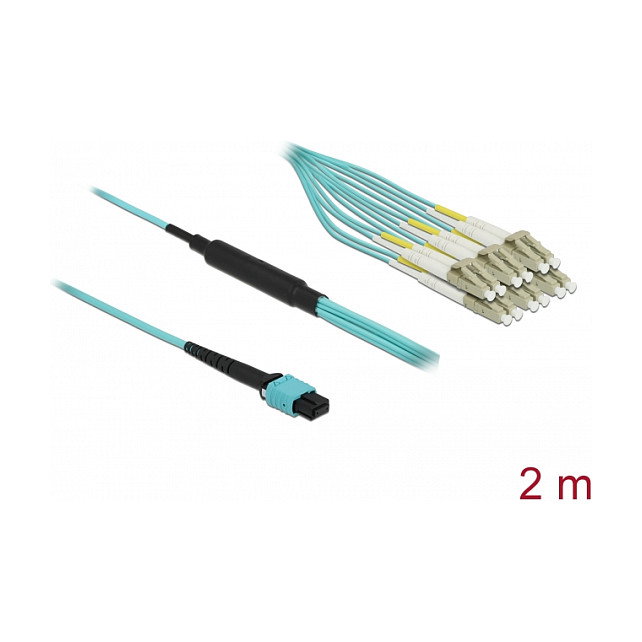 DeLOCK Cable de fibra óptica MPO hembra a 6 x LC duplex macho, Multimodo OM3 50/125 µm, 2 m