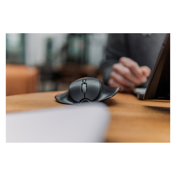 BakkerElkhuizen HandshoeMouse Shift Large - Ratón Ergonomico Ambidiestro para Oficina, Bluetooth 5.0, 1000 DPI, Negro, Inalambrico, Recargable