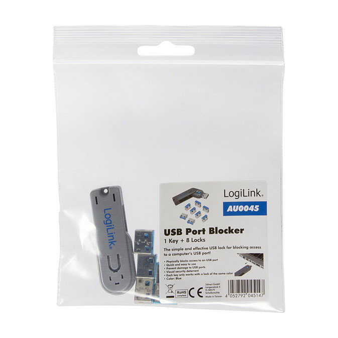 LogiLink Port Blocker USB-A con 1 llave y 8 cerraduras