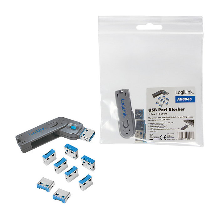 LogiLink Port Blocker USB-A con 1 llave y 8 cerraduras